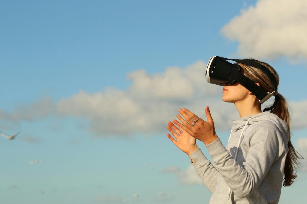 Woman with a VR headset on