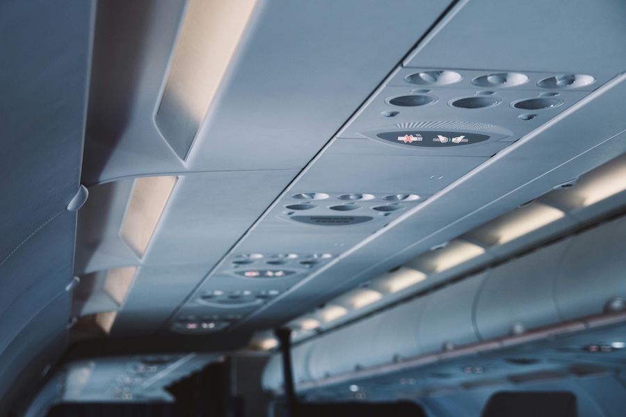 People of the inside of a plane and the plastic moulding