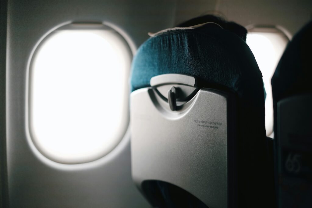 Picture of a plane window from the inside