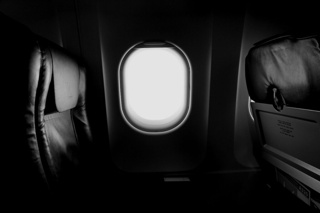 Picture of a cabin window on a plane