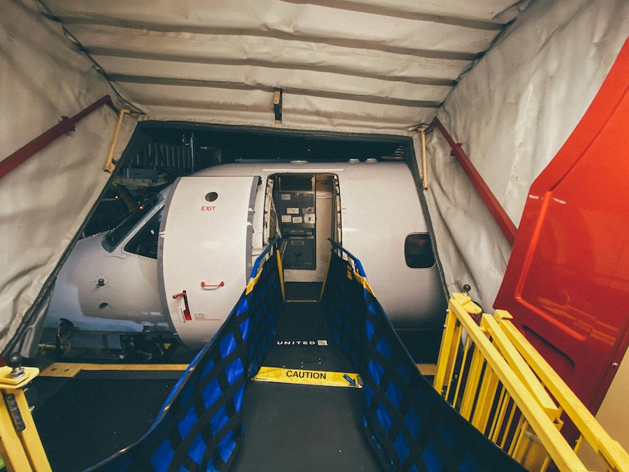 Gangway leading to the door of a plane