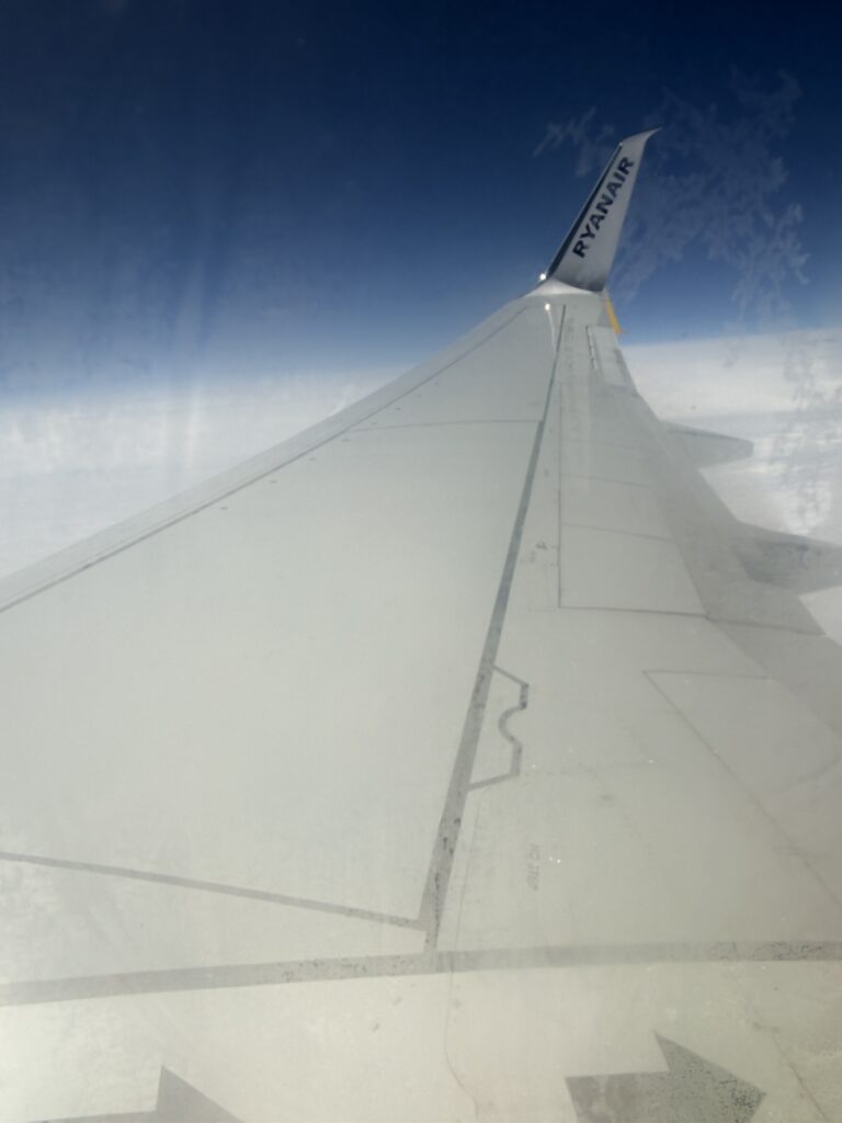 Picture of a Ryanair fin on the wing in the air