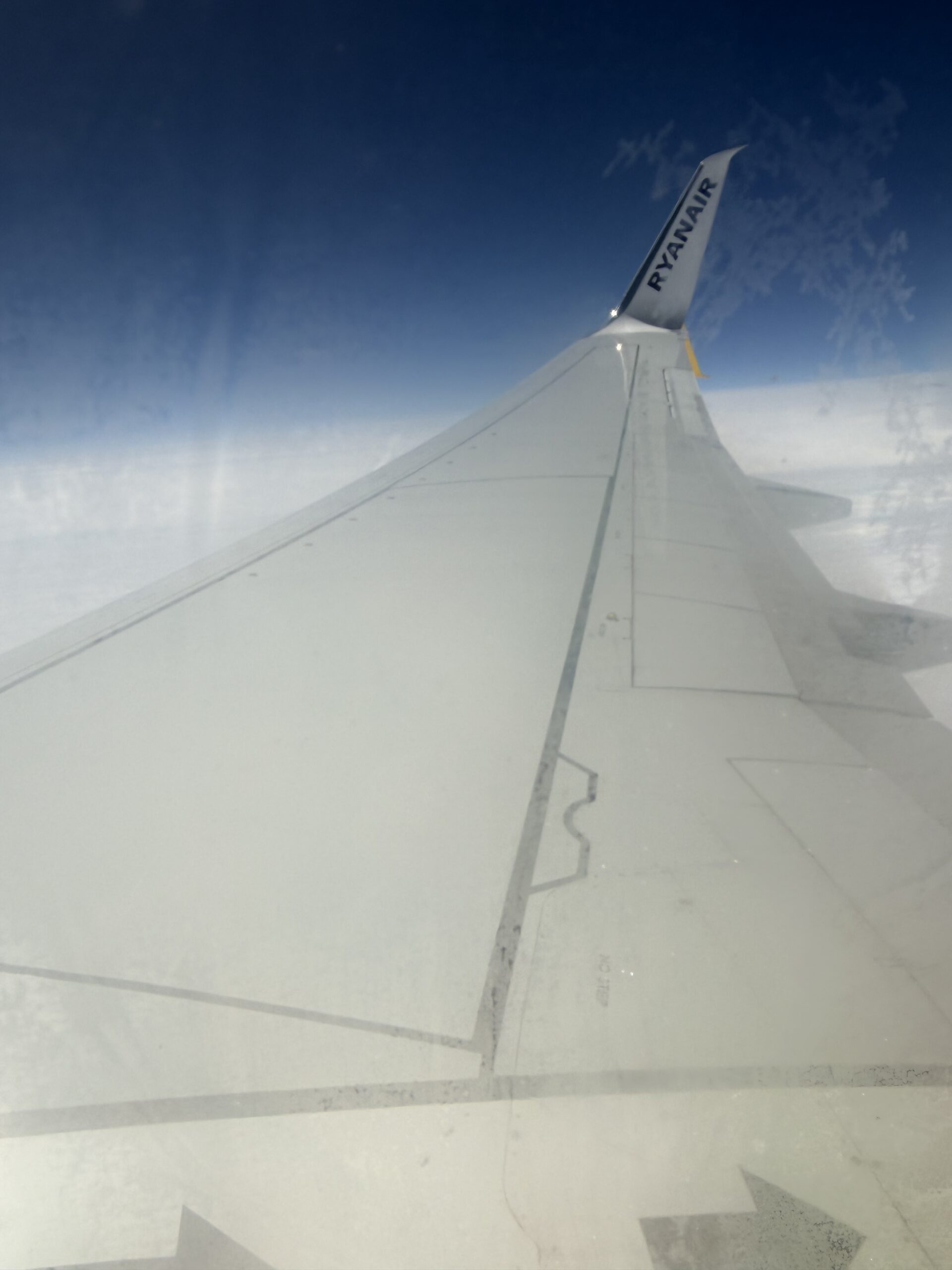 Picture of a Ryanair fin on the wing in the air