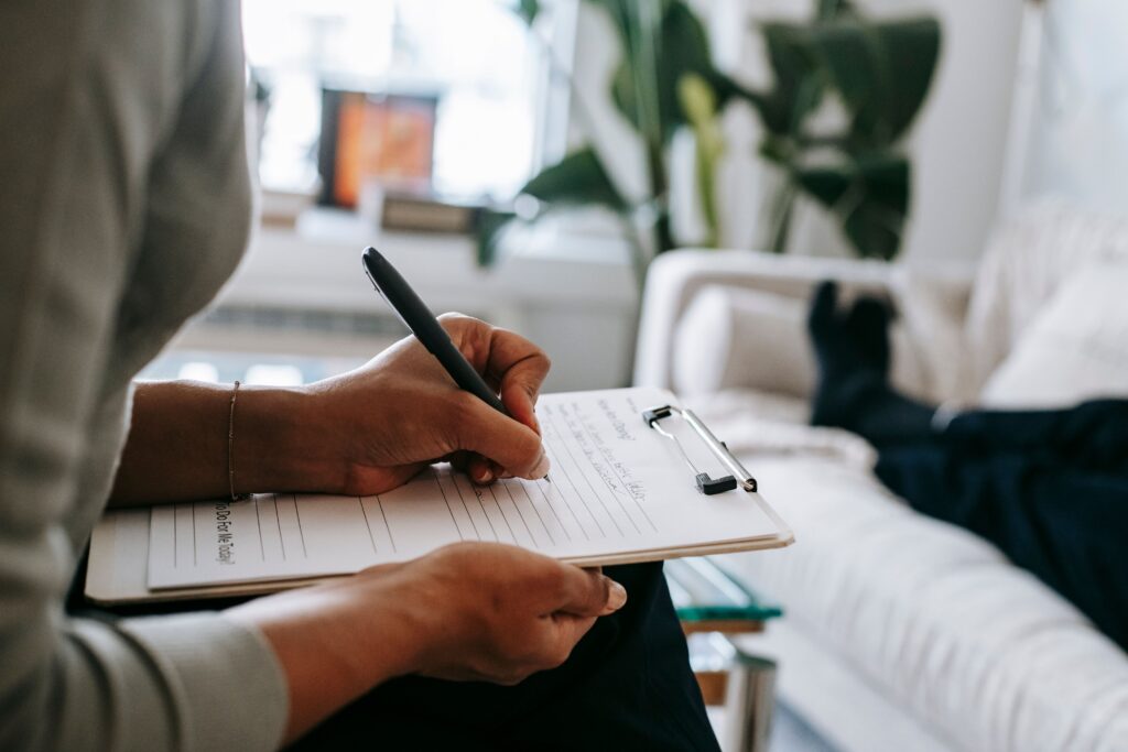 Therapist taking notes