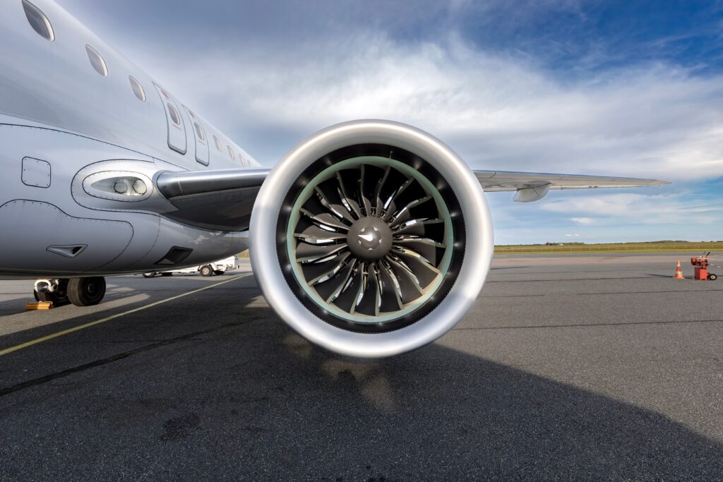 Front view of a plane jet engine