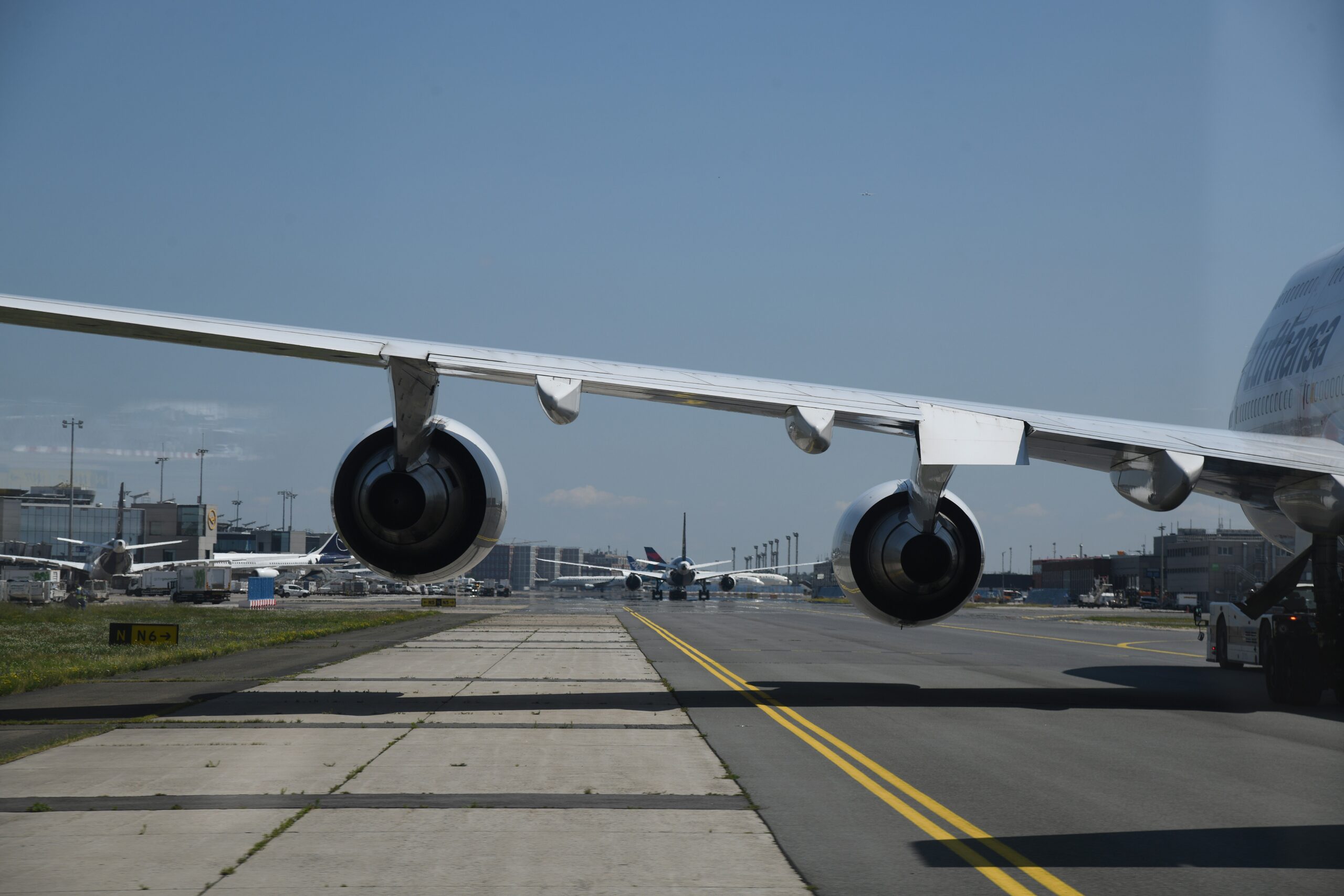 Plane pictured from behind with two engines