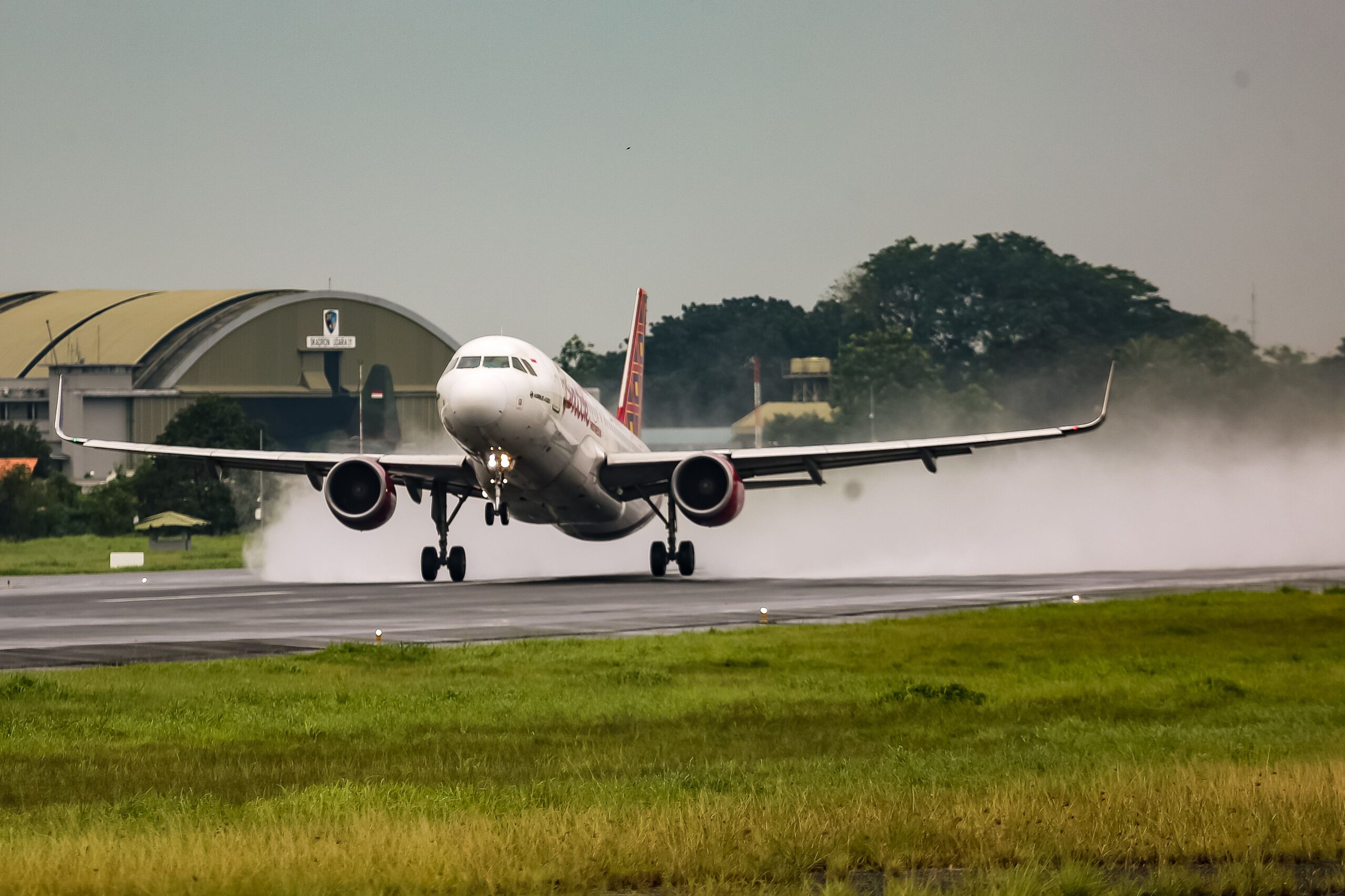 Air washing over the wings of a plane as it takes off